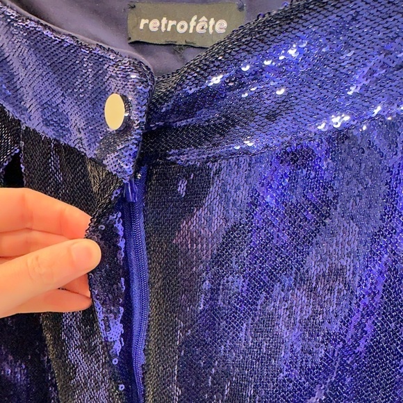 $395 Retrofete Women's Blue Cyd Sequined High Rise Zip Fly Shorts - Picture 6 of 9